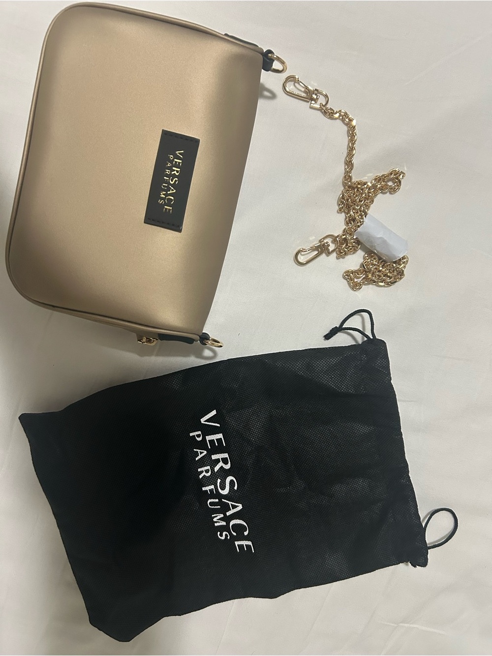 Versace Parfums Gold Metallic Crossbody Bag with Chain Strap